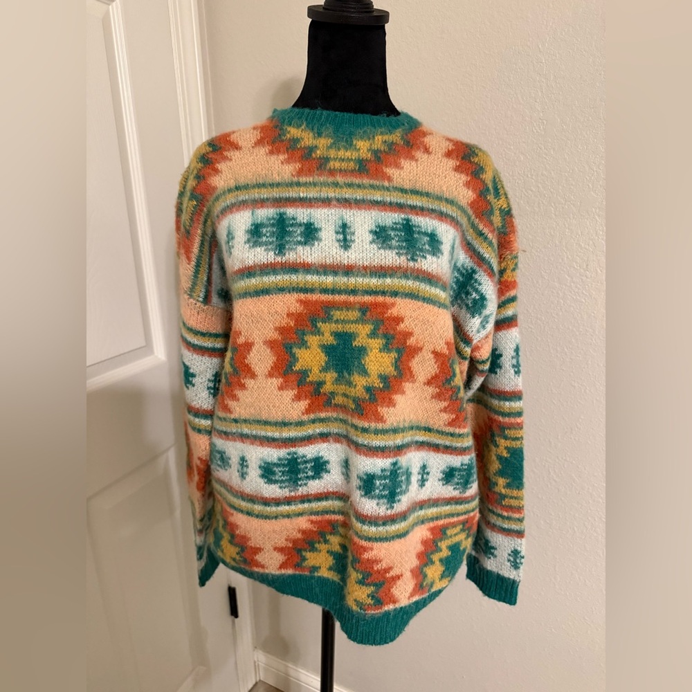 BiBi Vibrant Southwestern Crew Neck Sweater